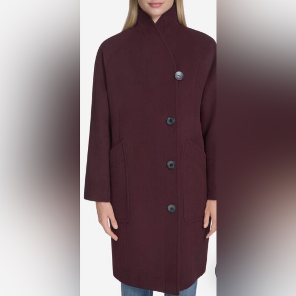 Cole Haan Burgundy Chevron Wool Blend Coat in Size 10